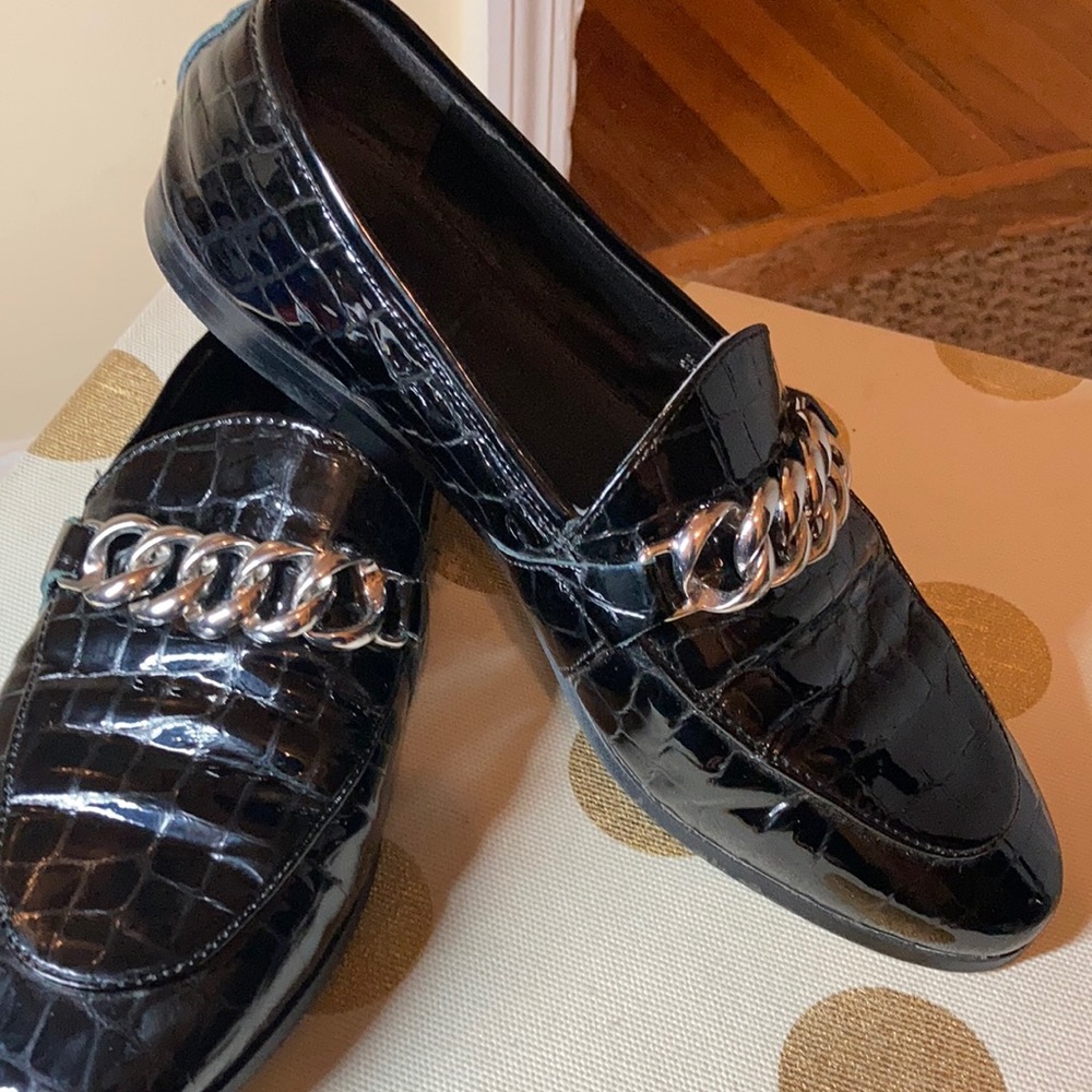 Black Patent Leather Gator Print Loafers